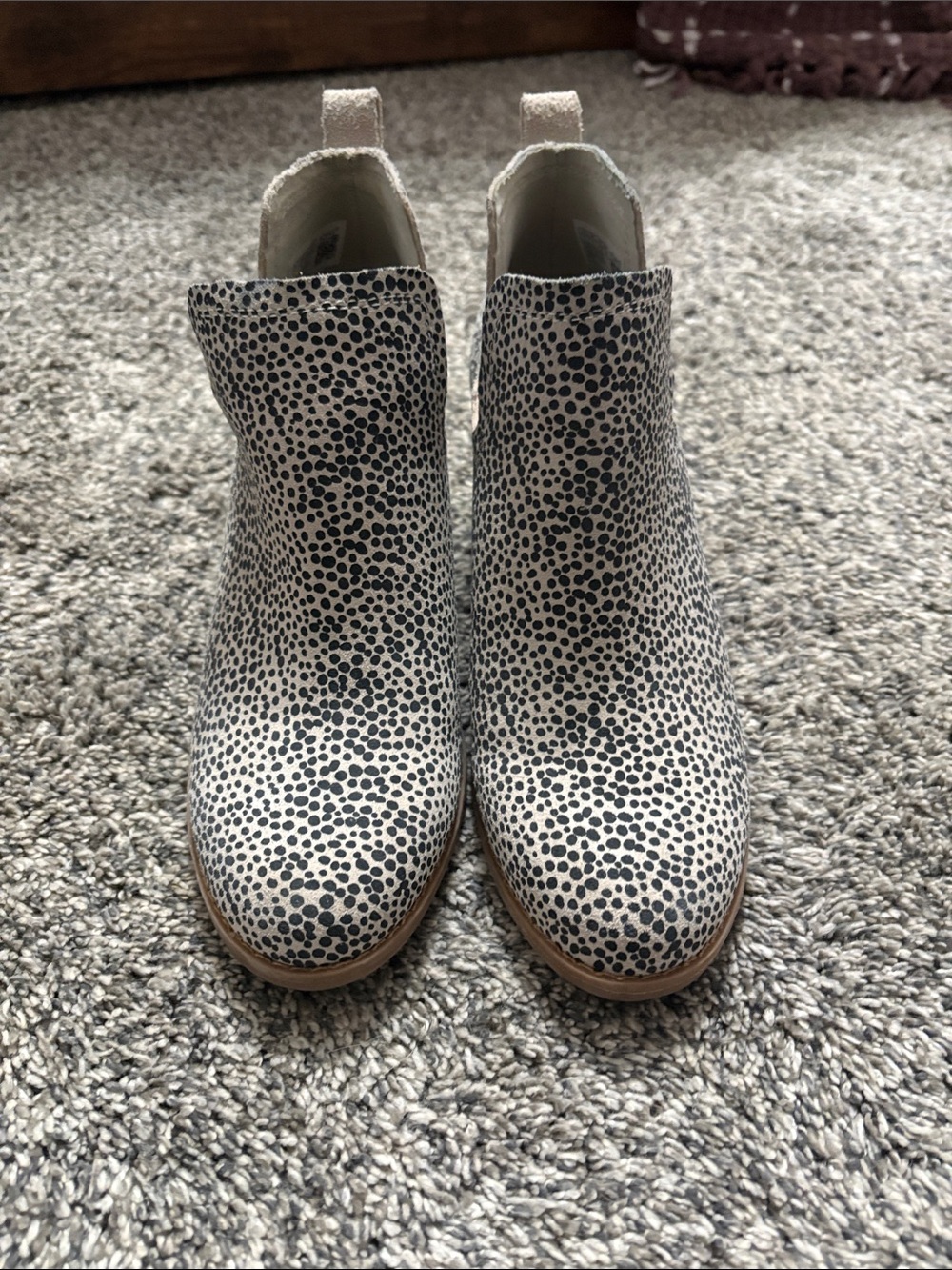 Toms Cream Ankle Booties with Black Dot Print